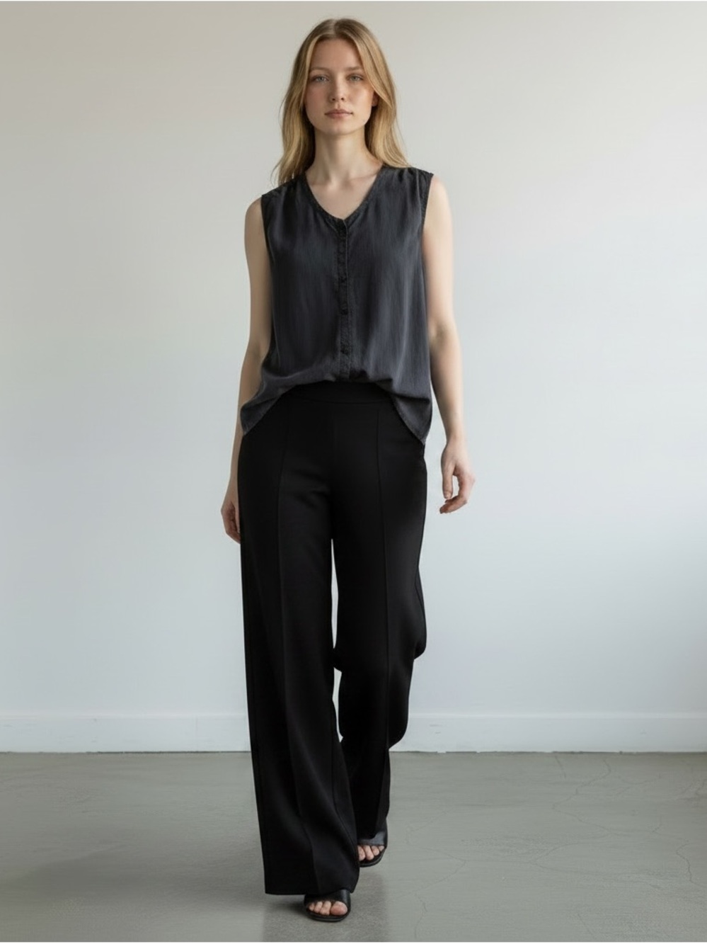 NWT Unsubscribed Charcoal 100% Silk Oversized Sleeveless Blouse Top Sz S